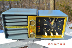 SOLD! - Mar 16, 2017 - SLATE BLUE Retro Jetsons Vintage 1959 Motorola Model 66C AM Tube Clock Radio Works Great! - [product_type} - Motorola - Retro Radio Farm