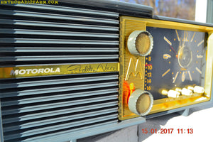 SOLD! - Mar 16, 2017 - SLATE BLUE Retro Jetsons Vintage 1959 Motorola Model 66C AM Tube Clock Radio Works Great! - [product_type} - Motorola - Retro Radio Farm