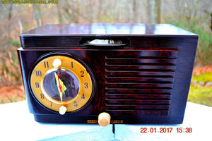 SOLD! - Jan 30, 2017 - BLUETOOTH MP3 READY - Art Deco 1951 General Electric Model 512F AM Brown Bakelite Tube Clock Radio Pristine! - [product_type} - General Electric - Retro Radio Farm