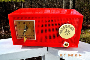 SOLD! - Feb 17, 2017 - RED HOT RED Mid Century Retro Vintage 1954 General Electric Model 556 AM Tube Radio Absolutely Pristine! - [product_type} - General Electric - Retro Radio Farm