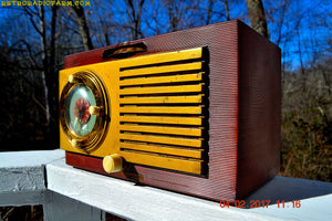 SOLD! - March 3, 2017 - BLUETOOTH MP3 READY - BURLED TOP Art Deco 1952 General Electric Model 521F AM Brown Bakelite Tube Clock Radio - [product_type} - General Electric - Retro Radio Farm