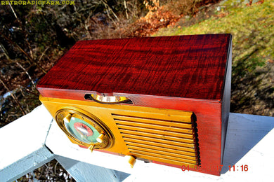 SOLD! - March 3, 2017 - BLUETOOTH MP3 READY - BURLED TOP Art Deco 1952 General Electric Model 521F AM Brown Bakelite Tube Clock Radio