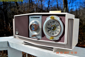 SOLD! - Dec 5, 2018 -  Plum Crazy Mid Century Retro 1963 Motorola Model C4P-55 Tube AM Clock Radio Rare Color!