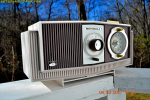 SOLD! - Dec 5, 2018 -  Plum Crazy Mid Century Retro 1963 Motorola Model C4P-55 Tube AM Clock Radio Rare Color! - [product_type} - Motorola - Retro Radio Farm