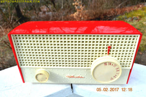 SOLD! - Apr 18, 2017 - RED And White Mid Century Antique Retro 1959 Silvertone Model 1003 AM Tube Radio Works Great! - [product_type} - Silvertone - Retro Radio Farm