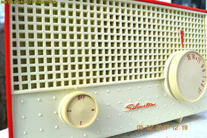 SOLD! - Apr 18, 2017 - RED And White Mid Century Antique Retro 1959 Silvertone Model 1003 AM Tube Radio Works Great! - [product_type} - Silvertone - Retro Radio Farm