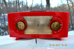 SOLD! - Dec 6, 2017 - CANDY APPLE RED Mid Century Retro Jetsons Vintage 1955 Zenith Model R511-F AM Tube Radio Excellent Condition! - [product_type} - Zenith - Retro Radio Farm