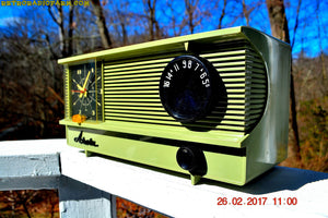 SOLD! - Sept 15, 2017 - OLIVE GREEN Vintage Antique Mid Century 1955 Arvin Model 5571 Tube AM Clock Radio Excellent Condition! - [product_type} - Arvin - Retro Radio Farm