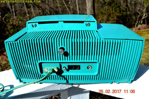 SOLD! - April 17, 2017 - TURQUOISE Mid Century Jetsons 1957 General Electric Model 914 Tube AM Clock Radio Sweet! - [product_type} - General Electric - Retro Radio Farm