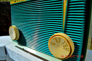 SOLD! - Mar 31, 2017 - BLUETOOTH MP3 READY - Teal and Light Green Retro Jetsons 1959 Motorola Model A16G-29 Tube AM Clock Radio Totally Restored! - [product_type} - Motorola - Retro Radio Farm