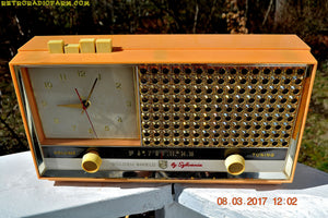 SOLD! - July 28, 2018 - BUFF PINK Retro Space Age 1957 Sylvania Model 1322 Tube AM Clock Radio Sounds Great! - [product_type} - Sylvania - Retro Radio Farm