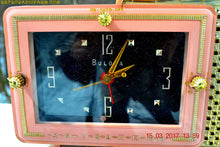 Charger l&#39;image dans la galerie, SOLD! - Dec 9, 2017 - FIFTH AVENUE PINK Mid Century Retro Jetsons 1957 Bulova Model 120 Tube AM Clock Radio Excellent Condition! - [product_type} - Bulova - Retro Radio Farm