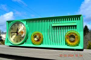 SOLD! - Sept 4, 2014 - BEAUTIFUL SEA GREEN Retro Jetsons 1957 Mororola 57CS Tube AM Clock Radio WORKS! - [product_type} - Motorola - Retro Radio Farm