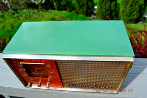 SOLD! - May 28, 2014 - BEAUTIFUL GREEN AND COPPER Retro Jetsons 1950's Stromberg Carlson C-5 Tube AM Clock Radio WORKS! - [product_type} - Stromberg Carlson - Retro Radio Farm