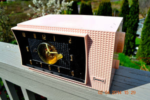 SOLD! - July 19, 2014 - BEAUTIFUL POWDER PINK Retro Jetsons 1954 Sonora 633 Tube AM Clock Radio WORKS! - [product_type} - Sonora - Retro Radio Farm