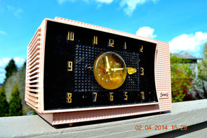SOLD! - July 19, 2014 - BEAUTIFUL POWDER PINK Retro Jetsons 1954 Sonora 633 Tube AM Clock Radio WORKS!