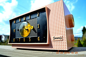 SOLD! - July 19, 2014 - BEAUTIFUL POWDER PINK Retro Jetsons 1954 Sonora 633 Tube AM Clock Radio WORKS! - [product_type} - Sonora - Retro Radio Farm