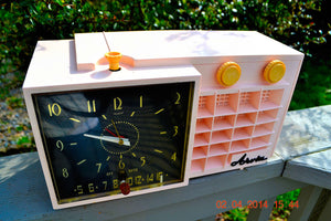 SOLD! - Mar 11, 2017 - POWDER Pink Mid Century Retro Jetsons 1957 Arvin 5561 Tube AM Clock Radio Works Great! - [product_type} - Arvin - Retro Radio Farm