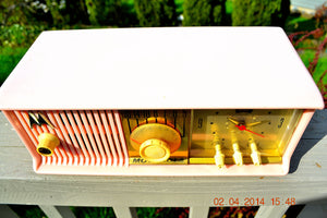 SOLD! - June 3, 2014 - BEAUTIFUL POWDER PINK Retro Jetsons 1957 Motorola 57CC Tube AM Clock Radio WORKS! - [product_type} - Motorola - Retro Radio Farm