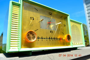 SOLD! - April 22, 2014 - BEAUTIFUL PASTEL GREEN Retro Jetsons 1959 Admiral 298 Tube AM Clock Radio WORKS! - [product_type} - Admiral - Retro Radio Farm