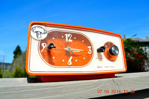 SOLD! - June 22, 2014 - TANGERINE ORANGE Modern Jet Age Eames 1960-70's Sears AM Clock Radio Alarm Works!