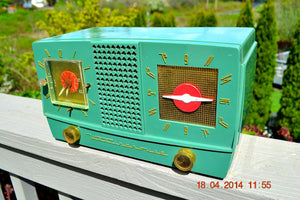 SOLD! - Dec 30, 2014 - GUMBY GREEN Retro Jetsons 1955 Westinghouse H-385T5 Tube AM Clock Radio WORKS! - [product_type} - Westinghouse - Retro Radio Farm