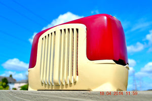 SOLD! - Sept 22, 2014 - BEAUTIFUL Burgundy Ivory Retro Vintage Deco 1947 Sonora WJU-253 Tube Radio Works - [product_type} - Sonora - Retro Radio Farm