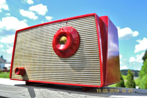 SOLD! - August 22, 2014 - CANDY APPLE RED Retro Vintage 1956 Westinghouse H-500T5A Tube AM Radio WORKS! - [product_type} - Westinghouse - Retro Radio Farm