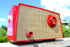 SOLD! - August 22, 2014 - CANDY APPLE RED Retro Vintage 1956 Westinghouse H-500T5A Tube AM Radio WORKS!