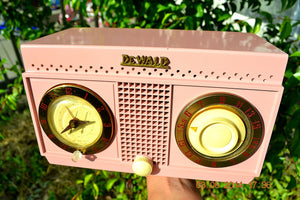 SOLD! - Nov 3, 2014 - PANTHER PINK Retro Jetsons 1954 DeWald H528 Tube AM Bakelite Clock Radio WORKS! - [product_type} - DeWald - Retro Radio Farm