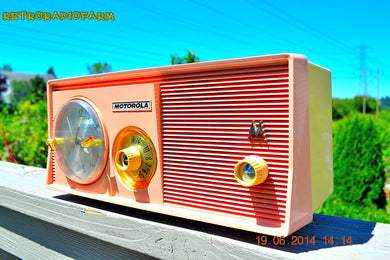 SOLD! - Dec 15, 2014 - SASSY PINK Retro Jetsons 1957 Motorola 5C14PW Tube AM Clock Radio WORKS!