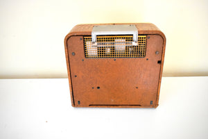 Tan Lizard Skin Wood 1946 Delco Model R-1409 Portable Vacuum Tube AM Radio Sounds Great Excellent Plus Condition!