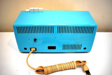 Load image into Gallery viewer, Sky Blue Turquoise and White 1956 Emerson Model 919 Tube AM Radio Push Button Mania! Great Sounding!