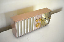 Load image into Gallery viewer, Beige Pink 1962 Emerson Lifetimer II Model 31L04 Vacuum Tube AM Clock Radio Excellent Condition! Sounds Great!
