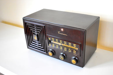 Mocha Brown Bakelite 1949 AM/FM Emerson Model 659 Brown Swirly Marbled Vacuum Tube Radio Works Great! Solid Built!