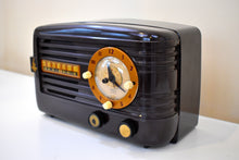 Load image into Gallery viewer, Umber Brown Bakelite 1951 Emerson Model 671 AM Vacuum Tube Clock Radio Sounds Marvelous Rare Clock Model!