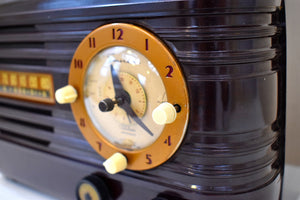 Umber Brown Bakelite 1951 Emerson Model 671 AM Vacuum Tube Clock Radio Sounds Marvelous Rare Clock Model!