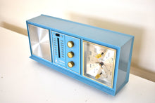 Load image into Gallery viewer, Tuxedo Blue Mid-Century 1963 Emerson Unknown Model AM FM Vacuum Tube Clock Radio Works Great Looks Great!