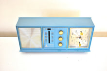 Load image into Gallery viewer, Tuxedo Blue Mid-Century 1963 Emerson Unknown Model AM FM Vacuum Tube Clock Radio Works Great Looks Great!