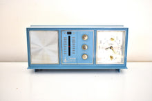 Load image into Gallery viewer, Tuxedo Blue Mid-Century 1963 Emerson Unknown Model AM FM Vacuum Tube Clock Radio Works Great Looks Great!