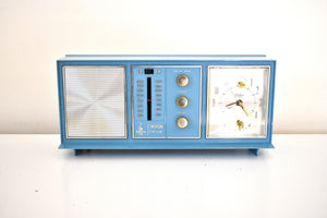 Tuxedo Blue Mid-Century 1963 Emerson Unknown Model AM FM Vacuum Tube Clock Radio Works Great Looks Great!