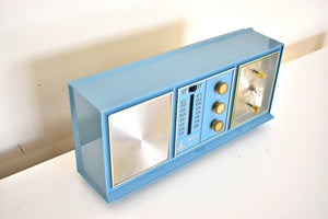 Tuxedo Blue Mid-Century 1963 Emerson Unknown Model AM FM Vacuum Tube Clock Radio Works Great Looks Great!