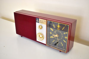 バーガンディ ビューティー 1962 エマーソン ライフタイマー I モデル G-1704B AM 真空管目覚まし時計ラジオの音が素晴らしい!いい色！