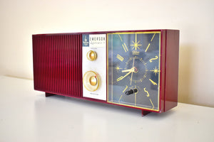 バーガンディ ビューティー 1962 エマーソン ライフタイマー I モデル G-1704B AM 真空管目覚まし時計ラジオの音が素晴らしい!いい色！