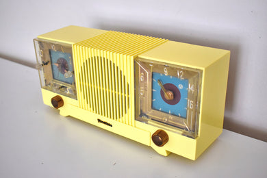 Citron Yellow Mid Century 1954 Firestone Model 4-A-127 Vacuum Tube AM Radio Cool Model Rare Color!