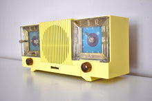 Load image into Gallery viewer, Citron Yellow Mid Century 1954 Firestone Model 4-A-127 Vacuum Tube AM Radio Cool Model Rare Color!