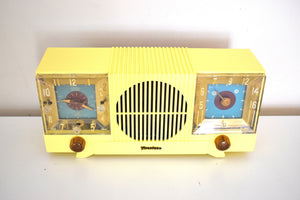 Citron Yellow Mid Century 1954 Firestone Model 4-A-127 Vacuum Tube AM Radio Cool Model Rare Color!
