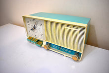 Load image into Gallery viewer, Seafoam Turquoise 1961 GE General Electric Model C-445A AM Vintage Radio Rare Color Colorway Push Button Mania!