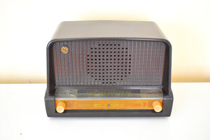 Mocha Brown Bakelite 1950 General Electric Model 402 Vacuum Tube AM Radio Sounds Great Excellent Condition!