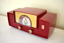 Load image into Gallery viewer, Cinnamon Red 1954 General Electric Model 427 Vacuum Tube AM Radio Excellent Condition Sounds Great!